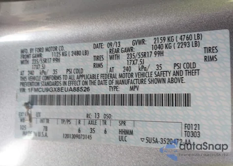 2014 Ford Escape Se z USA, uszkodzony, nr VIN 1FMCU9GX8EUA88526